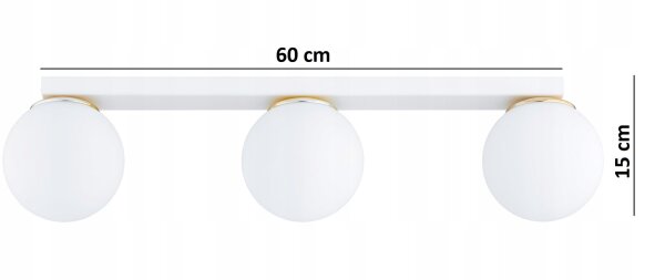 Deckenleuchte Glas Weiß Gold 3-flammig E27 L:60 cm Leuchte