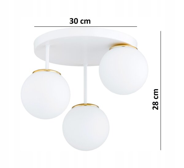 Deckenleuchte 3-flammig Glas Weiß Gold E27 B:30 cm Leuchte