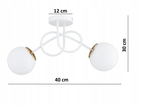 Deckenlampe Glas Weiß Gold E27 L:40 cm 2-flammig Modern Leuchte