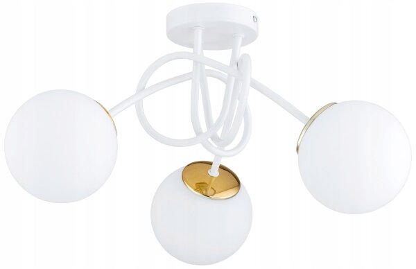 Deckenlampe Weiß Gold Glas 3-flammig E27 L:50 cm Modern Leuchte