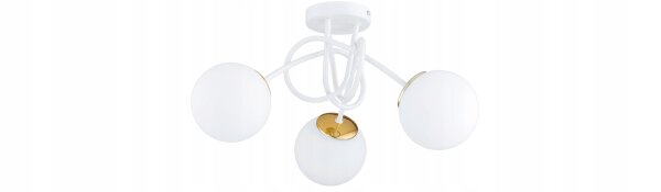 Deckenlampe Weiß Gold Glas 3-flammig E27 L:50 cm Modern Leuchte