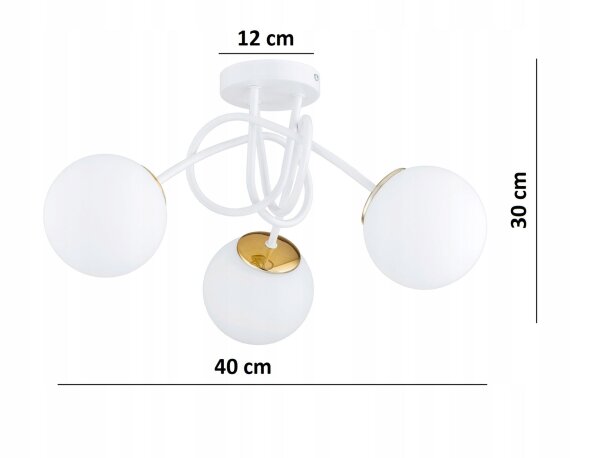 Deckenlampe Weiß Gold Glas 3-flammig E27 L:50 cm Modern Leuchte