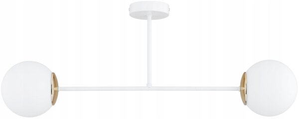 Deckenleuchte 2-flammig Glas Weiß Gold E27 B:70 cm Leuchte