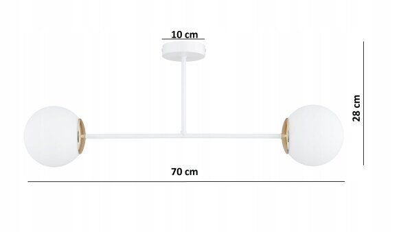 Deckenleuchte 2-flammig Glas Weiß Gold E27 B:70 cm Leuchte