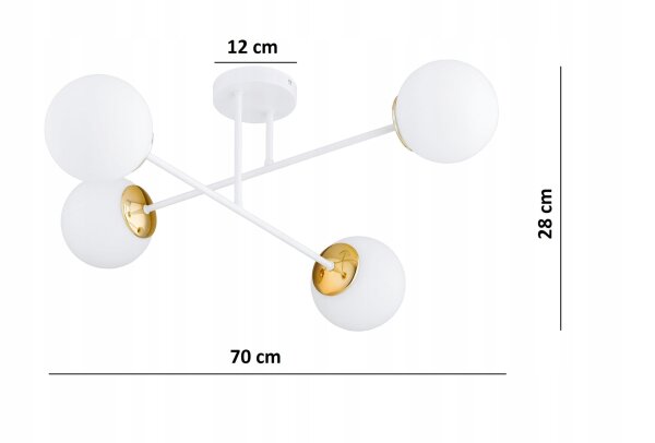 Deckenleuchte 4-flammig Glas Weiß Gold E27 B:70 cm Leuchte