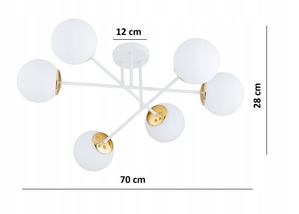 Deckenleuchte 6-flammig Glas Weiß Gold E27 B:70 cm Leuchte
