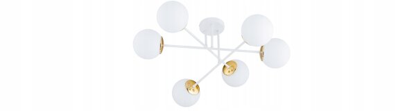 Deckenleuchte 6-flammig Glas Weiß Gold E27 B:70 cm