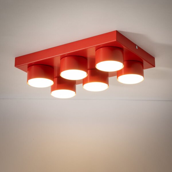 Deckenleuchte 6-flammig Metall Rot GX53 L:35 cm Modern
