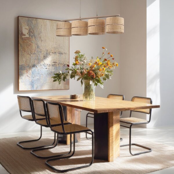 Pendelleuchte 4-flammig Bast Sandfarben E27 L:95 cm