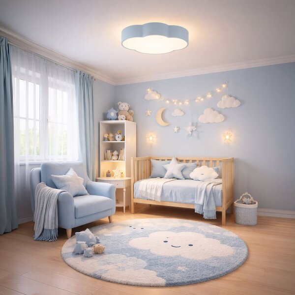 Deckenleuchte 2-flammig Stoff Blau E27 B:43 cm Wolke