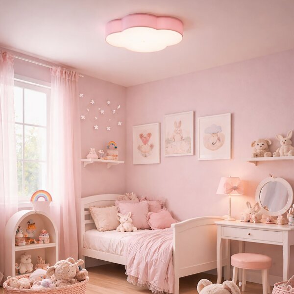 Deckenleuchte 2-flammig Stoff Rosa E27 B:43 cm blendarm