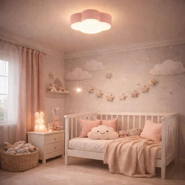 Deckenleuchte 2-flammig Stoff Rosa E27 B:43 cm blendarm