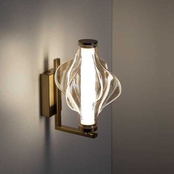 LED Wandleuchte Glas 3000K Metall Messing Rot H:26 cm