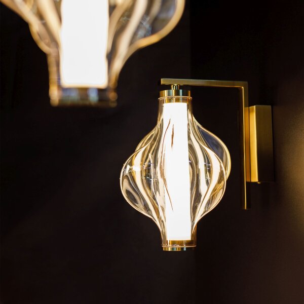 LED Wandleuchte Glas 3000K Metall Messing Rot H:26 cm