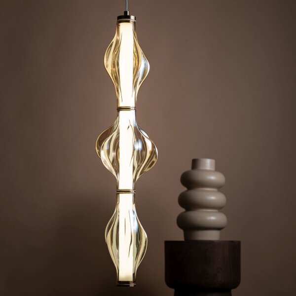 LED Pendelleuchte Glas 3000K Metall Messing Rot Ø18 cm