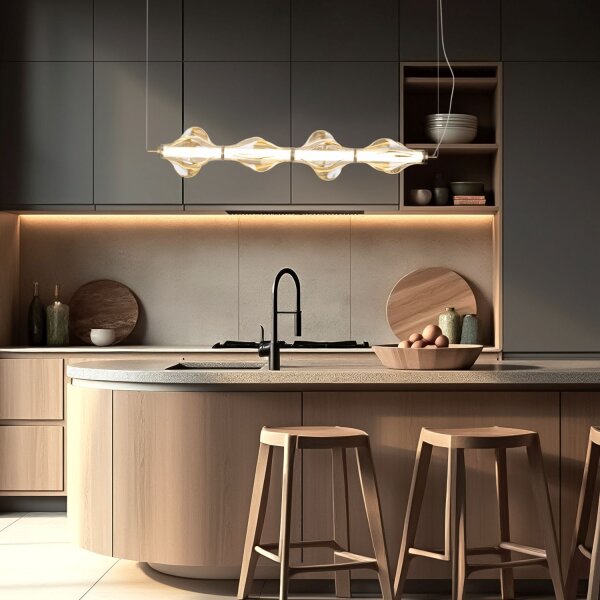 LED Pendelleuchte Glas 3000K Messing Rot L:103 cm