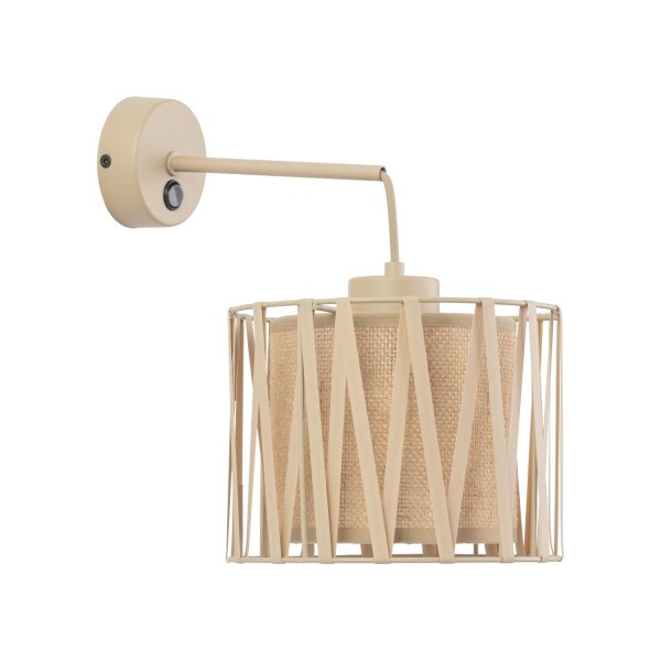 Wandleuchte mit Schalter Stoff Sandfarben E27 H:35 cm