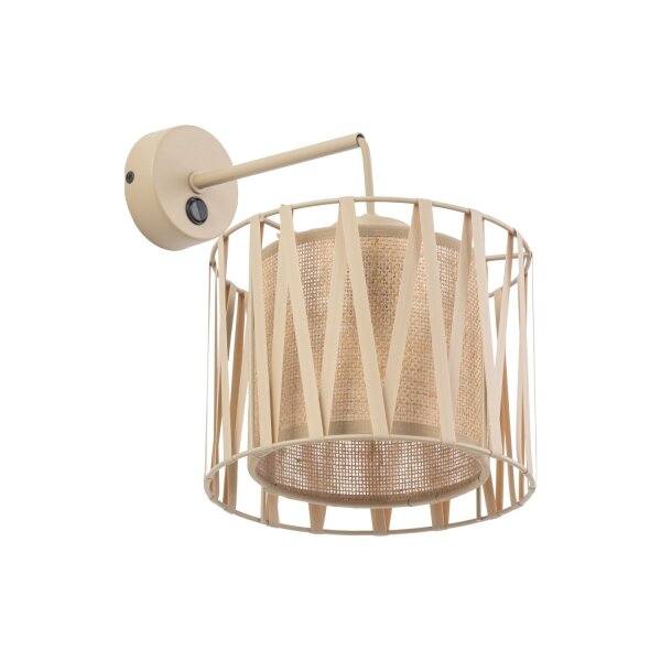 Wandleuchte mit Schalter Stoff Sandfarben E27 H:35 cm