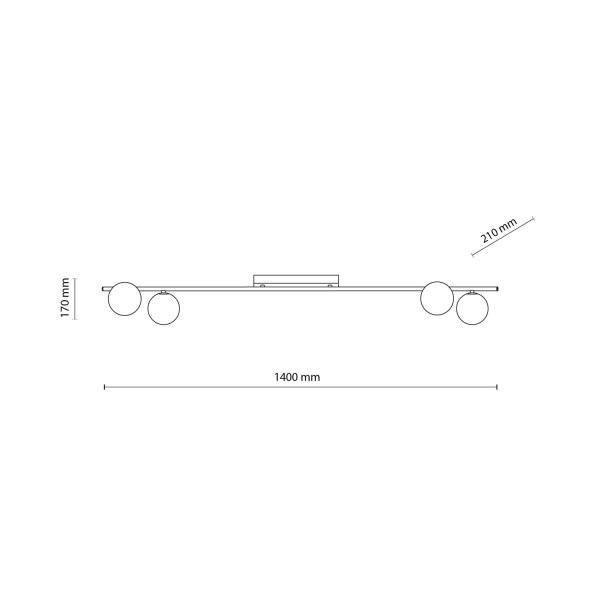 Deckenleuchte 4-flammig Glas Metall Schwarz G9 L:141 cm