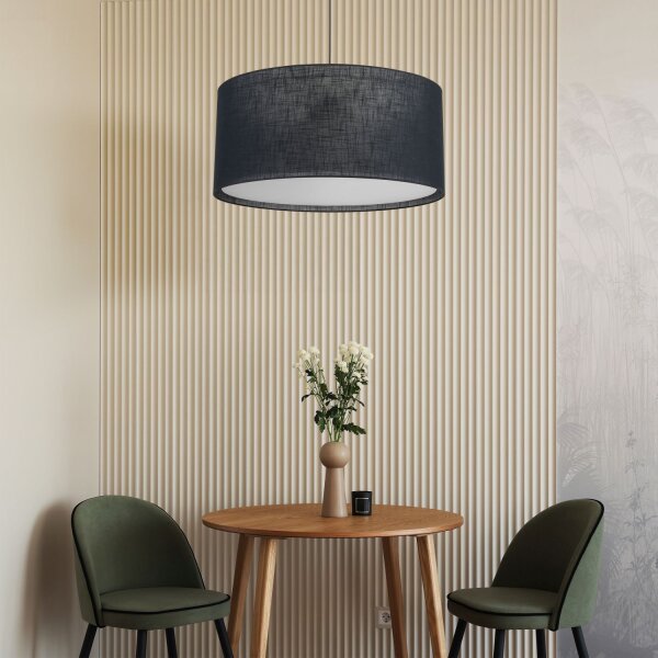 Pendelleuchte 3-flammig Stoff Metall Schwarz E27 Ø77 cm