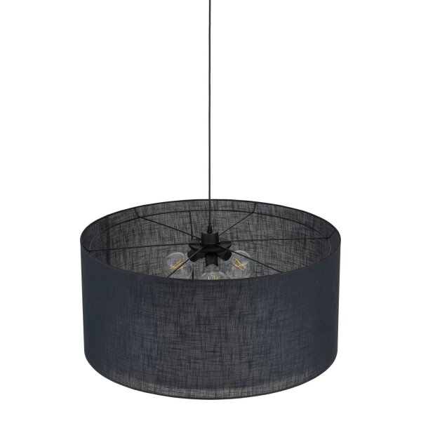 Pendelleuchte 3-flammig Stoff Metall Schwarz E27 Ø77 cm