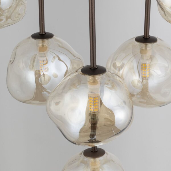 Pendelleuchte 7-flammig Glas Braun Cognac G9 Ø48,5 cm