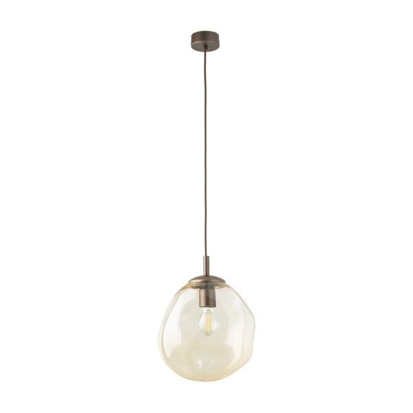 Pendelleuchte Glas Metall Braun Cognac E27 Ø25 cm rund