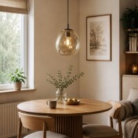Pendelleuchte Glas Metall Braun Cognac E27 Ø25 cm...