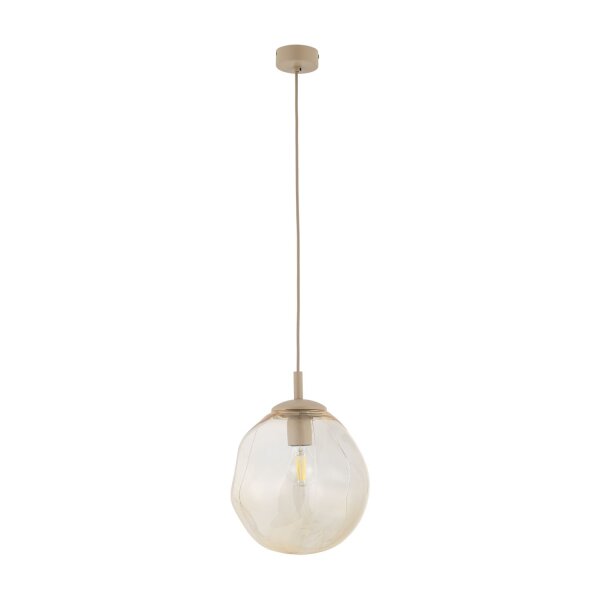 Pendelleuchte Glas Metall Sandfarben Cognac E27 Ø25 cm