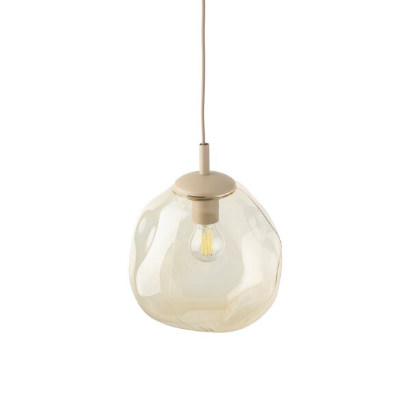 Pendelleuchte Glas Metall Sandfarben Cognac E27 Ø25 cm