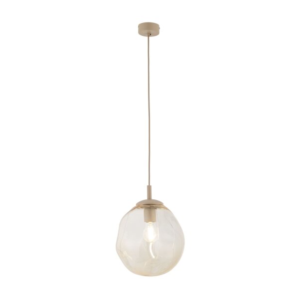 Pendelleuchte Glas Metall Sandfarben Cognac E27 Ø25 cm