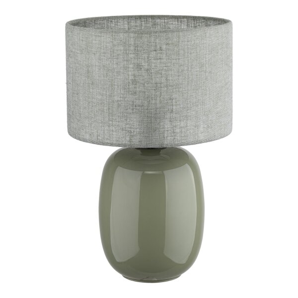 Tischlampe Stoff Glas Grau Olivgrün E27 H:48 cm Modern