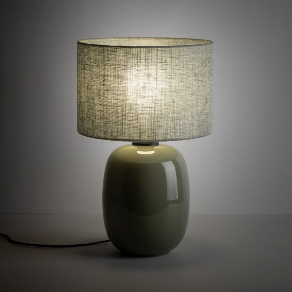 Tischlampe Stoff Glas Grau Olivgrün E27 H:48 cm Modern