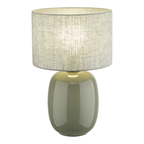 Tischlampe Stoff Glas Grau Olivgrün E27 H:48 cm Modern