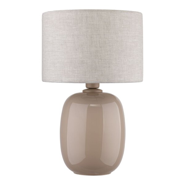 Tischlampe Stoff Glas Grau Sandfarben E27 H:48 cm rund
