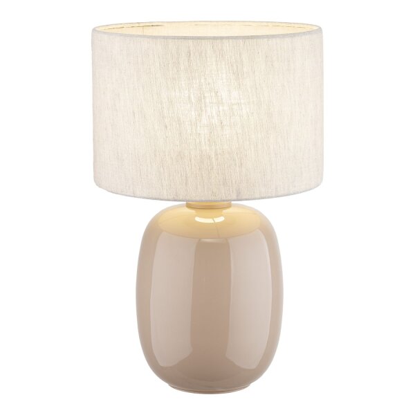 Tischlampe Stoff Glas Grau Sandfarben E27 H:48 cm rund