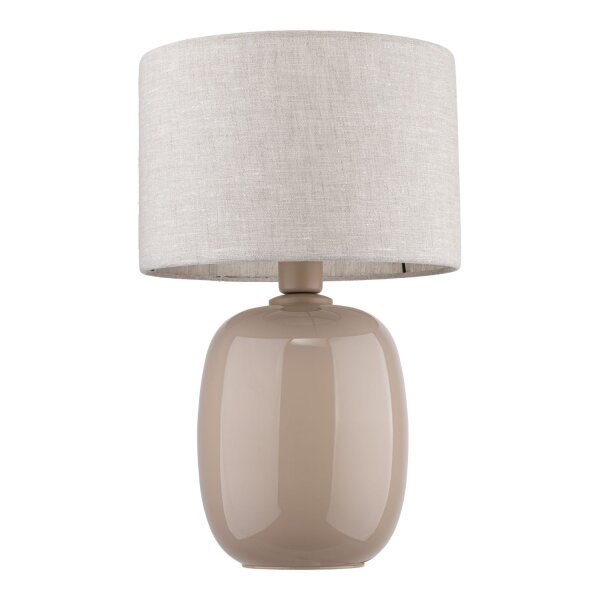 Tischlampe Stoff Glas Grau Sandfarben E27 H:48 cm rund