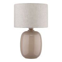 Tischlampe Stoff Glas Grau Sandfarben E27 H:48 cm rund