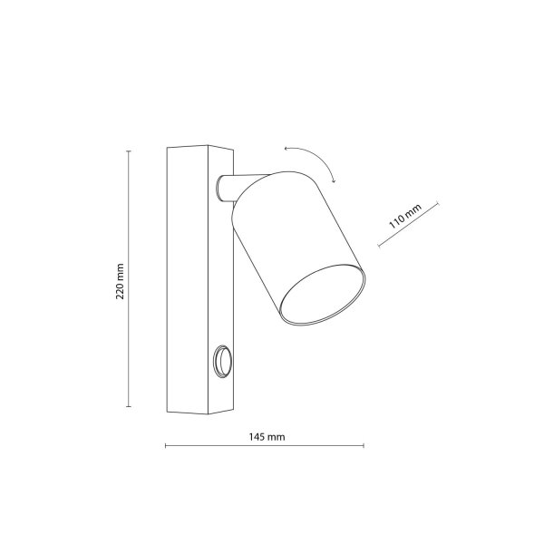 Wandspot verstellbar Schalter Schwarz GU10 B:11 cm