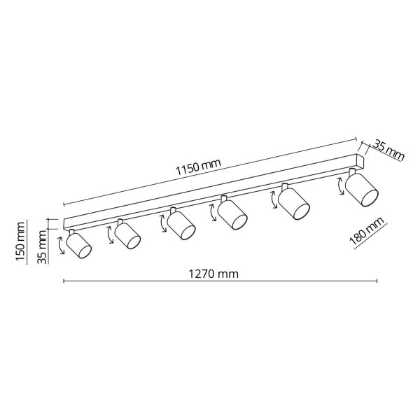 Deckenspot verstellbar Metall Schwarz GU10 L:127 cm