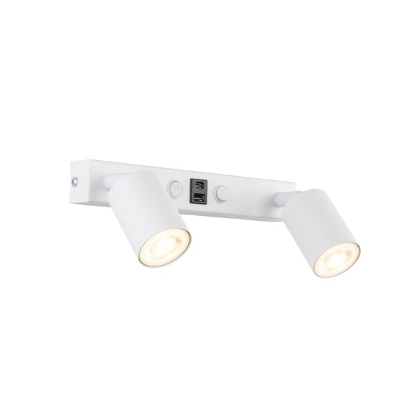Wandspot Schalter USB-C 2-flammig Weiß GU10 B:39 cm