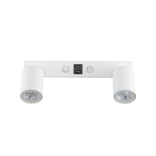 Wandspot Schalter USB-C 2-flammig Weiß GU10 B:39 cm