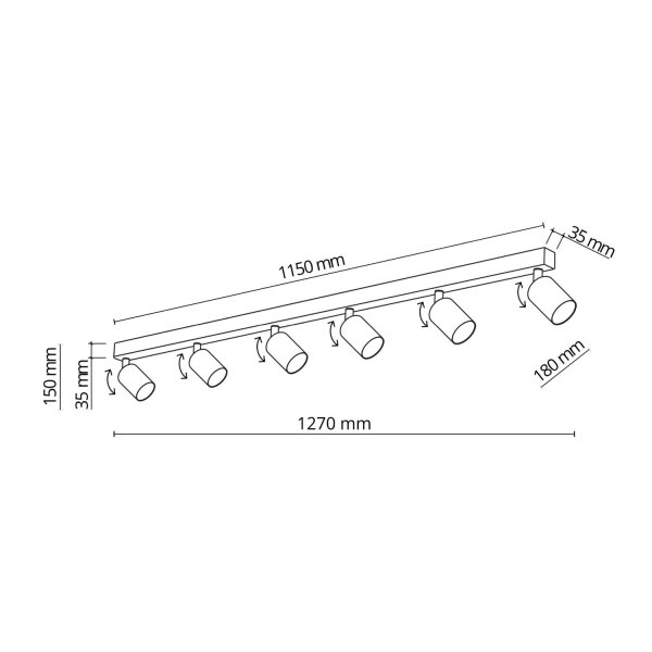 Deckenspot verstellbar 6-flammig Weiß GU10 L:127 cm