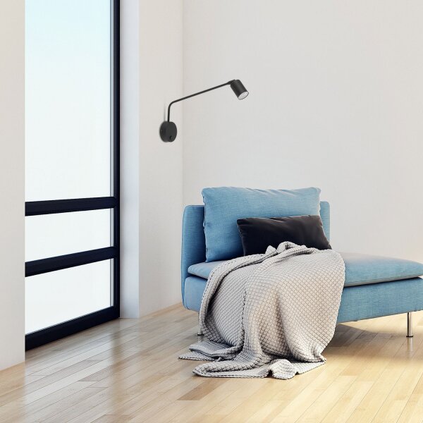 Wandstrahler verstellbar Schalter Schwarz GU10 H:43 cm