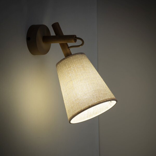 Wandleuchte Stoff Holz Grau E27 H:28 cm Skandinavisch