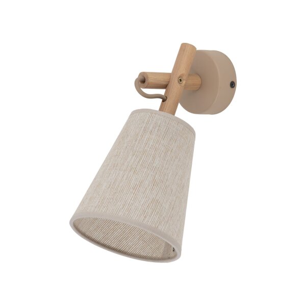 Wandleuchte Stoff Holz Grau E27 H:28 cm Skandinavisch