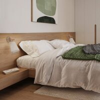Wandleuchte Stoff Holz Grau E27 H:28 cm Skandinavisch