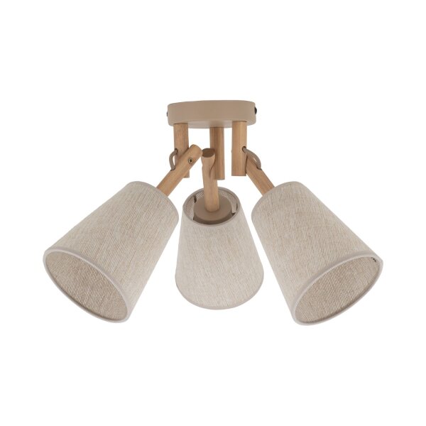Deckenleuchte Stoff Holz Grau E27 B:46 cm Skandinavisch
