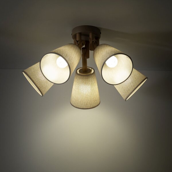 Deckenlampe Stoff Holz Grau E27 B:49 cm Skandinavisch