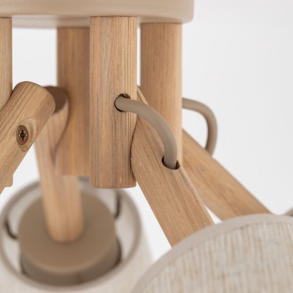 Deckenlampe Stoff Holz Grau E27 B:49 cm Skandinavisch